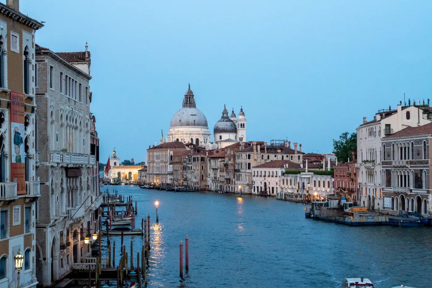 The Grand Canal from the Accademia bridge, the Salute at blue hour.